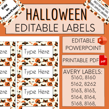 Preview of HALLOWEEN Editable Classroom Labels Tags (Avery 5160, 5162, 5163, 5164, 5168)