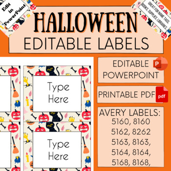 Preview of HALLOWEEN Editable Classroom Labels Tags (Avery 5160, 5162, 5163, 5164, 5168)