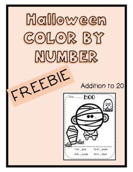 Preview of HALLOWEEN FREEBIE Color by Number Addition to 20