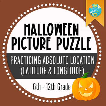 Preview of Halloween Geography Picture Puzzle Practicing Latitude and Longitude