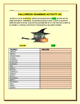 Preview of HALLOWEEN GRAMMAR ACTIVITY #2: MATCHING ADVERBS WITH VERBS!
