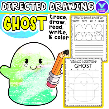 Preview of HALLOWEEN - Ghost Directed Drawing: Writing, Reading, Tracing & Coloring