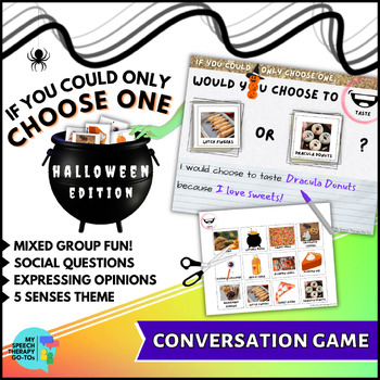 Preview of HALLOWEEN Speech Social Group Conversation Skills Game |Opinion Writing Activity