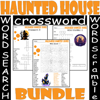 HALLOWEEN HAUNTED HOUSE WORD SEARCH/SCRAMBLE/CROSSWORD BUNDLE PUZZLES