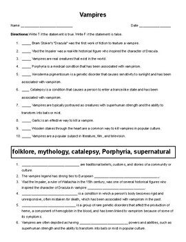 HALLOWEEN Health Vampires Comprehension W/Worksheets Dracula | TPT