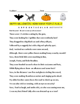 Preview of HALLOWEEN IS HERE!  A FUN MATH POETRY ACTIVITY, ADDITION/ GRS. 3-6