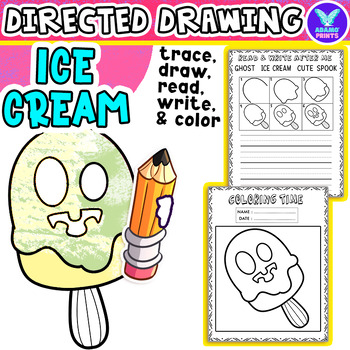Preview of HALLOWEEN - Ice Cream Directed Drawing: Writing, Reading, Tracing & Coloring