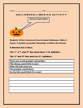 Preview of HALLOWEEN LIMERICK ACTIVITY: A FUN HOLIDAY POETRY ACTIVITY, GRS. 3-6, ELA