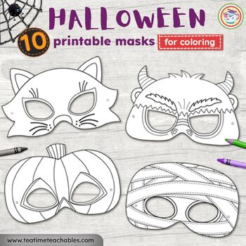 HALLOWEEN MASKS for Coloring - Halloween Craft by Tea Time Monkeys