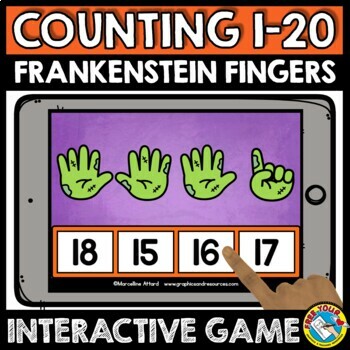 Preview of HALLOWEEN MATH BOOM CARDS ACTIVITY COUNT FINGERS TO 20 OCTOBER 1ST GRADE GAME