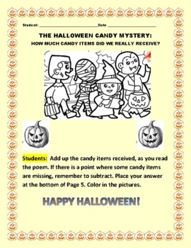Preview of HALLOWEEN MATH POEM MYSTERY: HOW MANY CANDY ITEMS DO WE HAVE? GRS.3-6