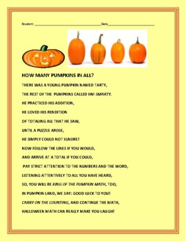 Preview of HALLOWEEN MATH POEM PUZZLE FUN: GRADES 3-6