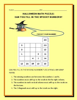 Preview of HALLOWEEN MATH PUZZLE: CAN YOU FILL IN THE MISSING NUMBERS? GRS.5-12/MG
