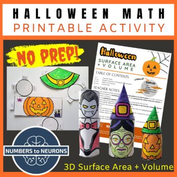 Preview of HALLOWEEN MATH WORKSHEET Surface Area & Volume of 3D Figures for Middle School