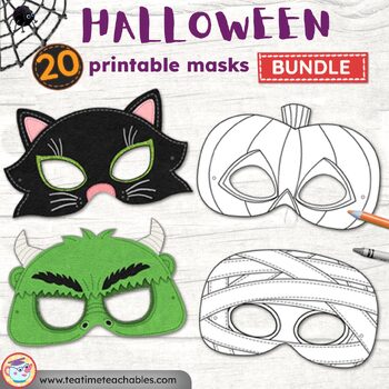 HALLOWEEN Masks BUNDLE: Halloween Coloring and Craft by Tea Time Monkeys