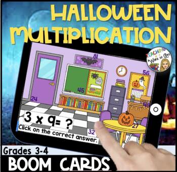 Preview of HALLOWEEN Multiplication Facts Boom Cards-Time Tables 2-12 DISTANCE LEARNING