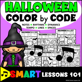 Preview of HALLOWEEN Music COLOR CODE WORKSHEETS Note Rhythm Dynamic Tempo Coloring Page