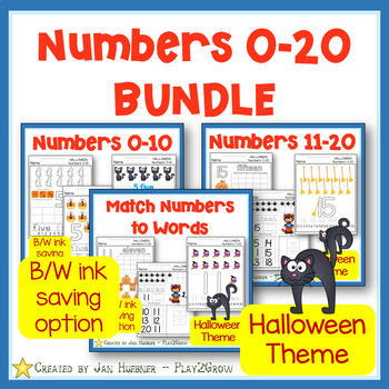 Preview of Numbers 0-20 BUNDLE Worksheets Activities Counting Writing Halloween