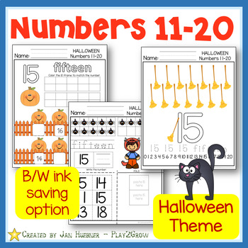 Preview of MATH NUMBERS 11-20 Worksheets Counting Handwriting Practice Halloween