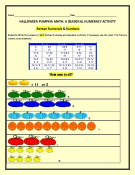 Preview of HALLOWEEN NUMERACY ACTIVITY: ROMAN NUMERALS AND STANDARD NUMBERS