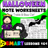 HALLOWEEN Note Name Worksheets Treble Clef Bass Clef Activ