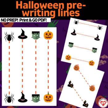 Preview of HALLOWEEN Prewriting worksheets trace/copy Horizontal,Vertical & Diagonal lines
