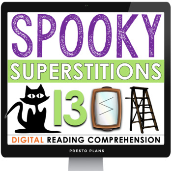Preview of Halloween Reading Comprehension - Superstitions Nonfiction Assignments - Digital