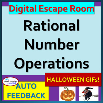 Preview of HALLOWEEN Rational Number Operations Review | DIGITAL Math Escape Room Activity