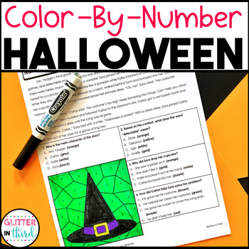 Preview of HALLOWEEN Reading Comprehension Coloring Pages Color By Number