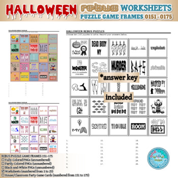 Preview of HALLOWEEN Rebus Puzzle Game Frames 151–175 Worksheets