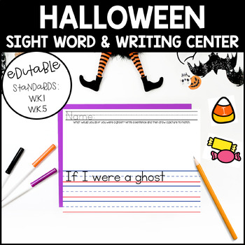 Preview of Halloween Sight High Frequency Word & Writing Center Kindergarten Center ELA