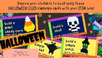 Preview of HALLOWEEN SPECIAL Lego Blocks STEM BIN Challenge Cards for Maker Space