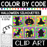 HALLOWEEN Silhouettes Color by Number or Code Clip Art