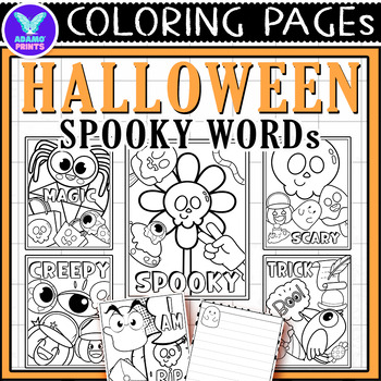 Preview of HALLOWEEN Spooky Words Coloring Pages & Writing Paper Activities NO PREP