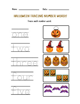 HALLOWEEN TRACING NUMBER WORDS 1-10 Worksheets by Little Dino studio