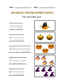 HALLOWEEN TRACING NUMBER WORDS 1-10 Worksheets by Little Dino studio