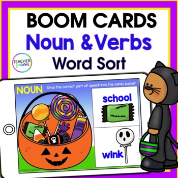 Preview of HALLOWEEN Parts of Speech Review NOUN & VERB SORT Grammar Activity BOOM CARDS