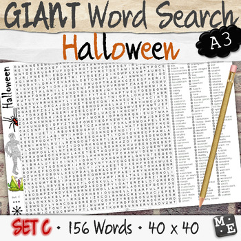 Preview of HALLOWEEN VOCABULARY GIANT Holiday Word Search Puzzle Poster Worksheets Set C