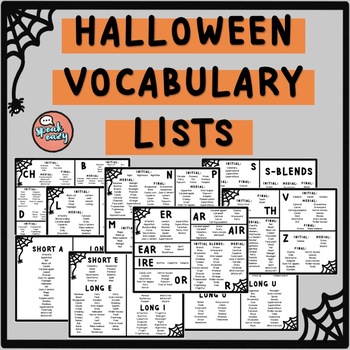 Preview of HALLOWEEN Vocabulary Lists for Phonics + Speech Therapy