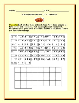 Preview of HALLOWEEN WORD TILE CONTEST: GRADES 8-12, MG