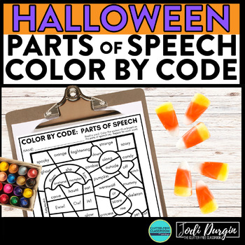 Preview of HALLOWEEN color by code OCTOBER coloring page PARTS OF SPEECH worksheet