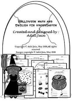 Preview of Halloween kindergarten pack Math & English black&white