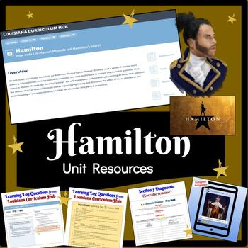 Preview of HAMILTON UNIT RESOURCES: Assessments, Assignments, Lyrics, Learning Log Qs