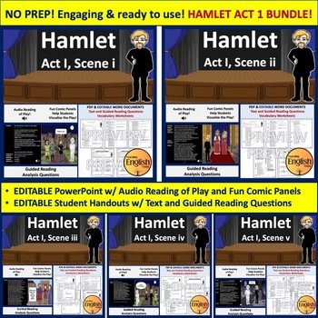 Preview of HAMLET ACT 1 Growing Bundle: Guided Reading Lessons w/ Audio of Play and More!