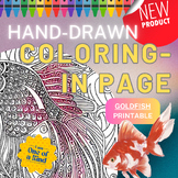 HAND-DRAWN GOLDFISH Design Adult Teen Coloring-in Page (Th