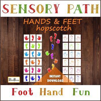 Preview of Colorful HANDS & FEET Sensory Path • Hopscotch game • with instructions