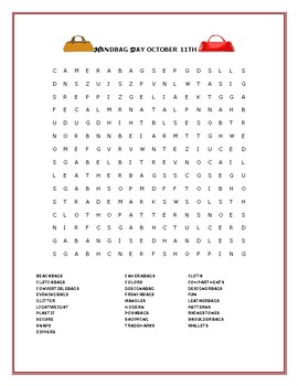 Preview of HANDBAG DAY- OCTOBER 11TH: A FUN WORD SEARCH!