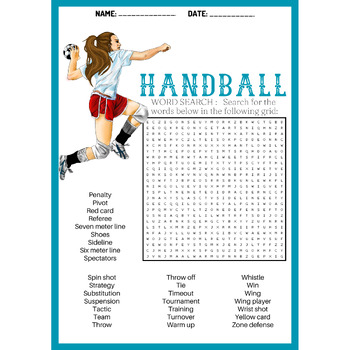 HANDBALL word search puzzle worksheet activity by STORE - BRAIN GAMES