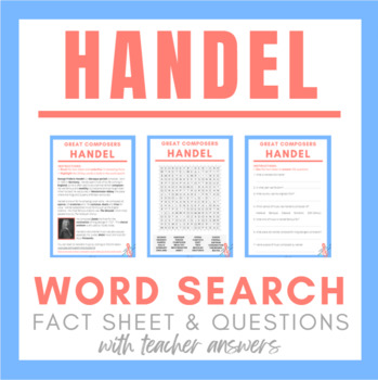 Preview of HANDEL Word Search, Quick Fact Sheet & Questions - Great Composers