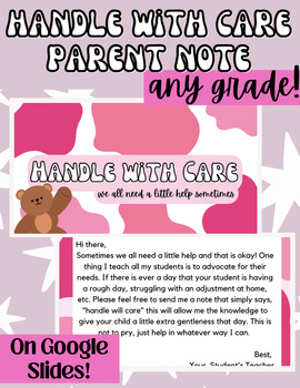 Preview of HANDLE WITH CARE PARENT NOTE